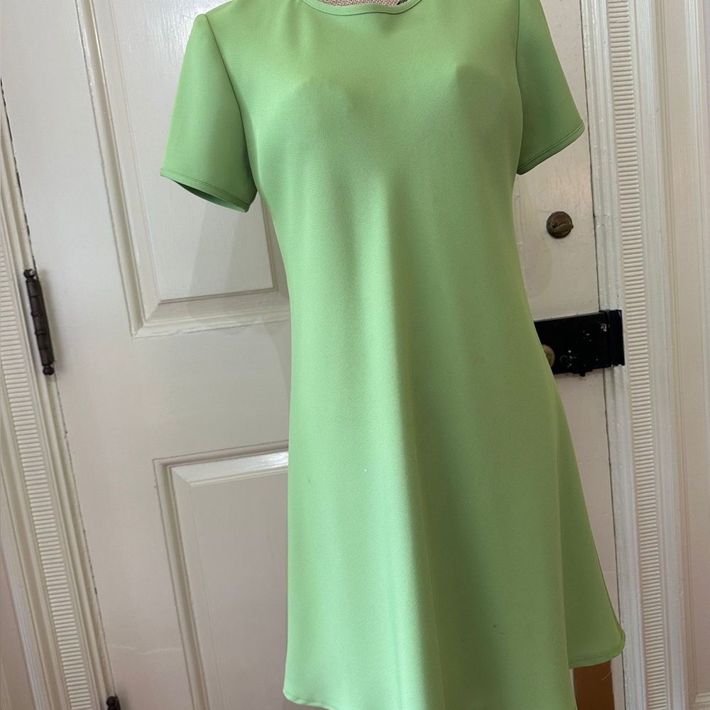 Talbots Green A-Line Mini Dress with Crew Neck